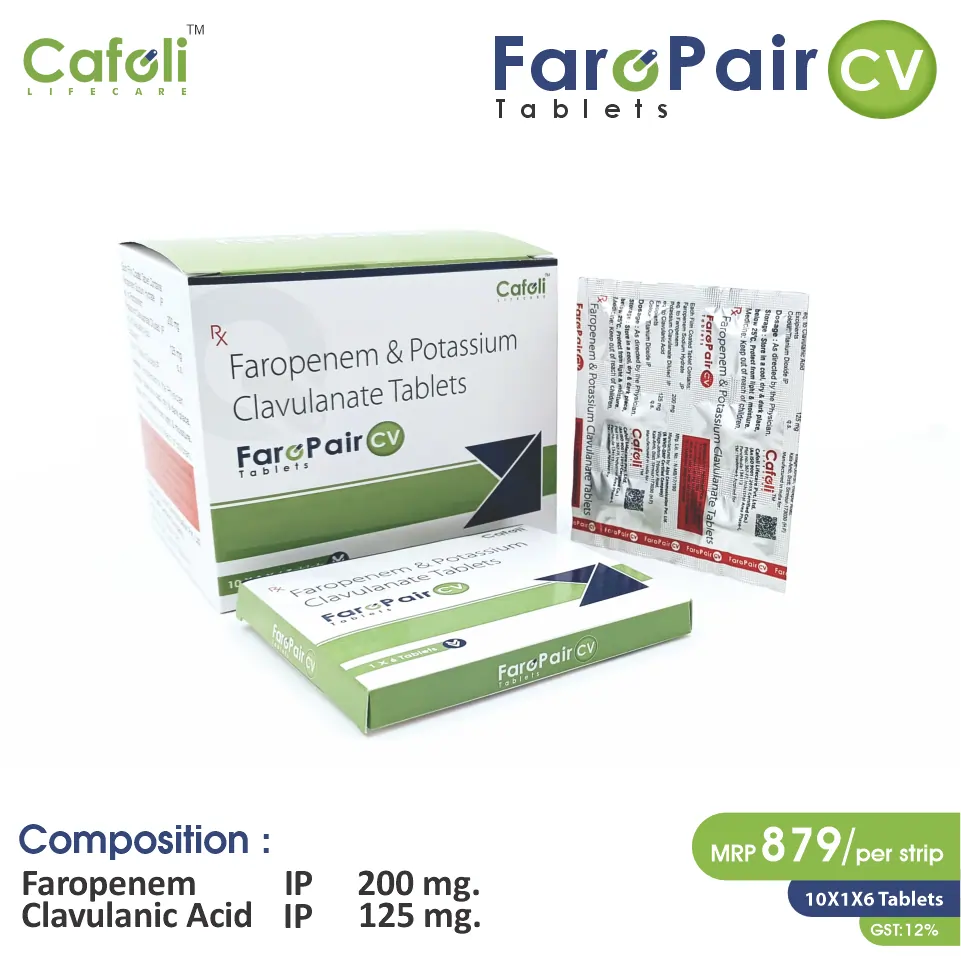 Faropenem  + Clavulanic Acid Tablet at Best Price in PCD Pharma Franchise for Antibiotic and Bacterial Infection Treatment.